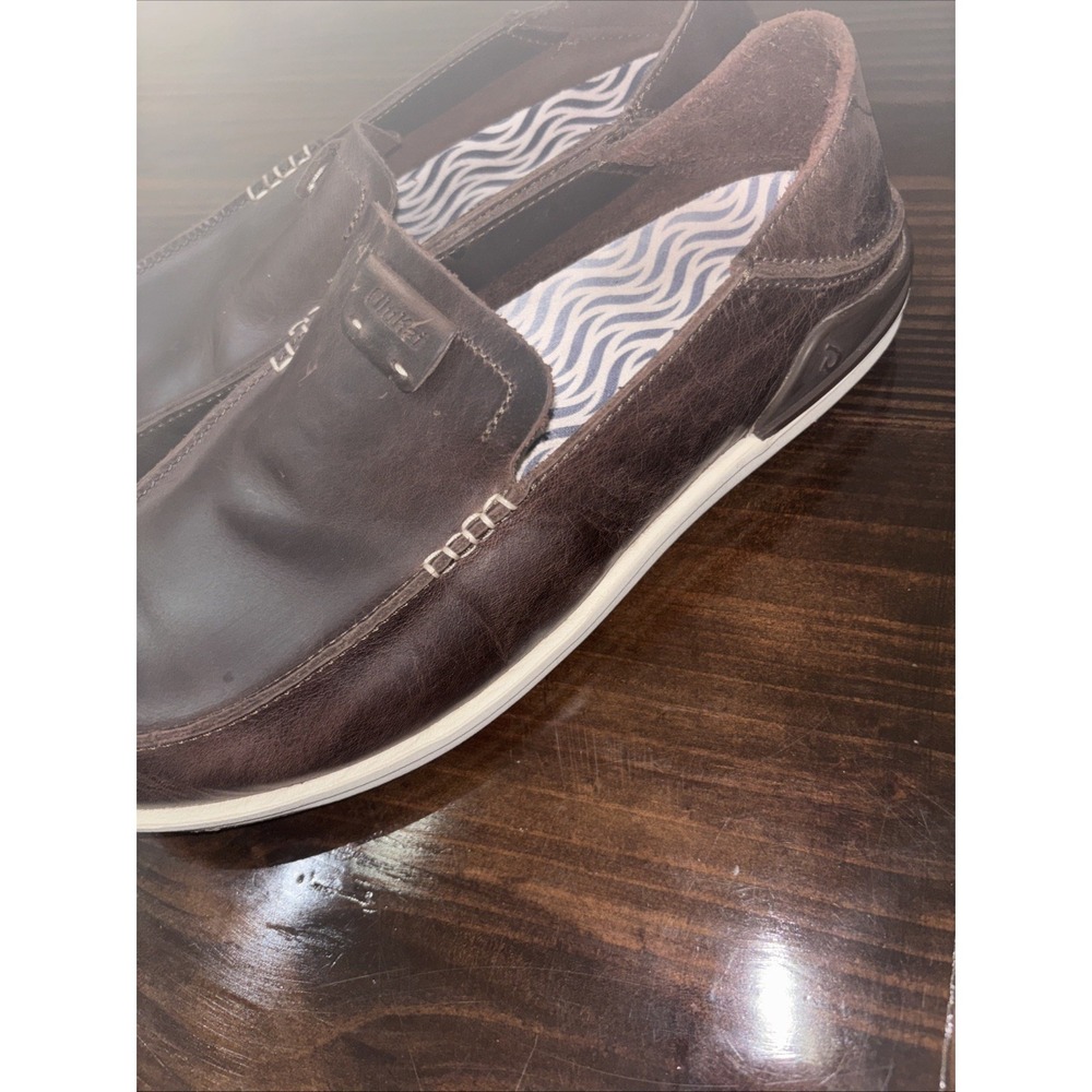 OluKai Kakahu Slip On Shoes Mens 11 Leather Brown Loafers Boat - Picture 5 of 12